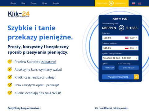 Klik-24.com wysyłka pieniędzy z Anglii do Polski